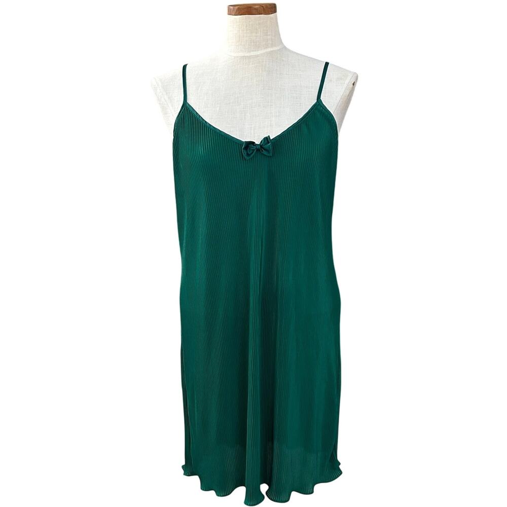 NWT Vintage California Dynasty Emerald Accordion Pleat Chemise Slip Dress L